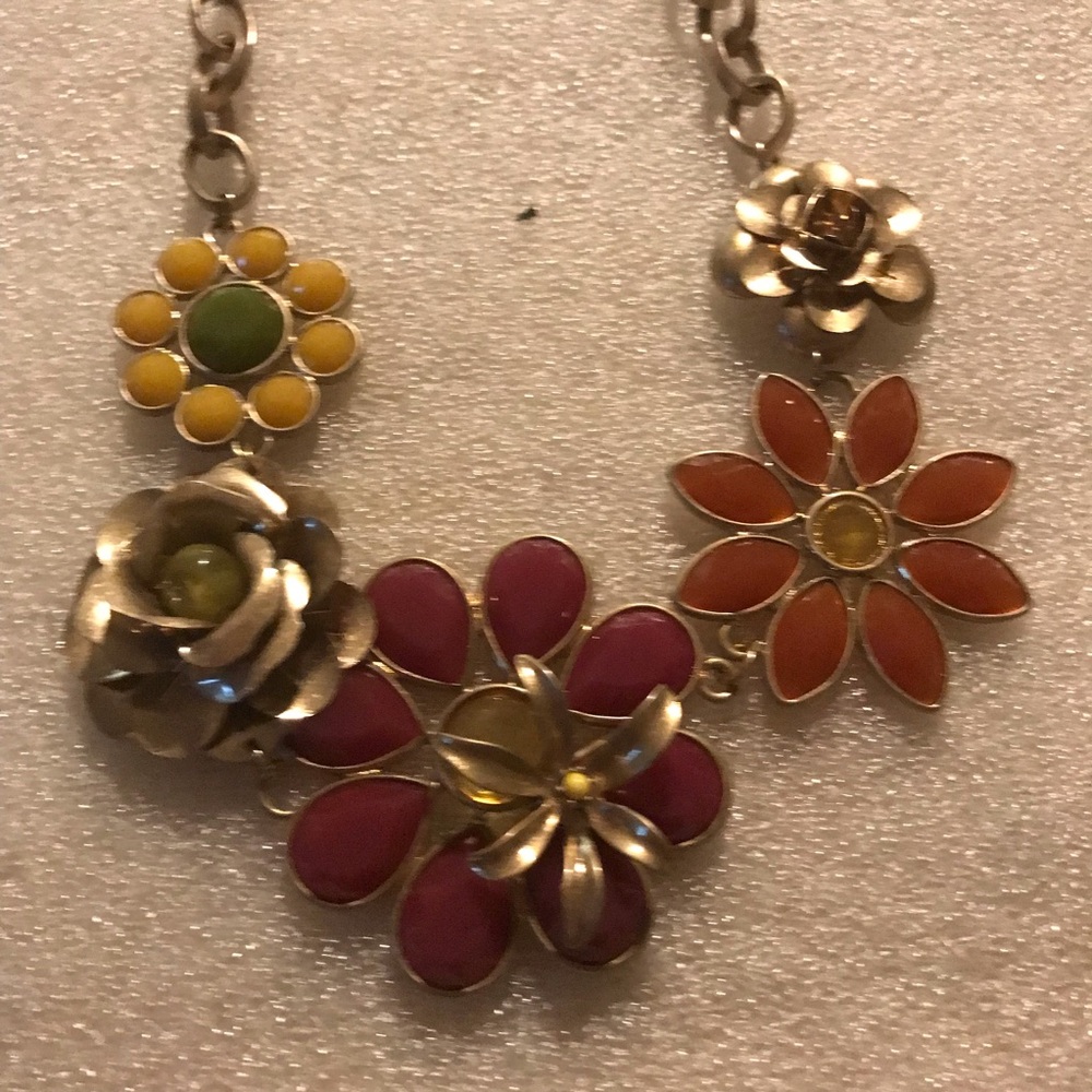 Floral Multi-Color Statement Necklace - Pink, Orange & Yellow